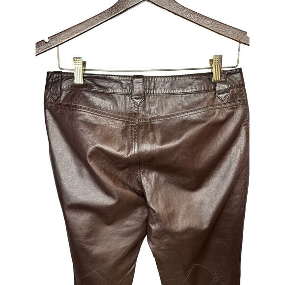 Theory mid rise Leather Brown Pants straight leg sz 8 - Picture 5 of 15